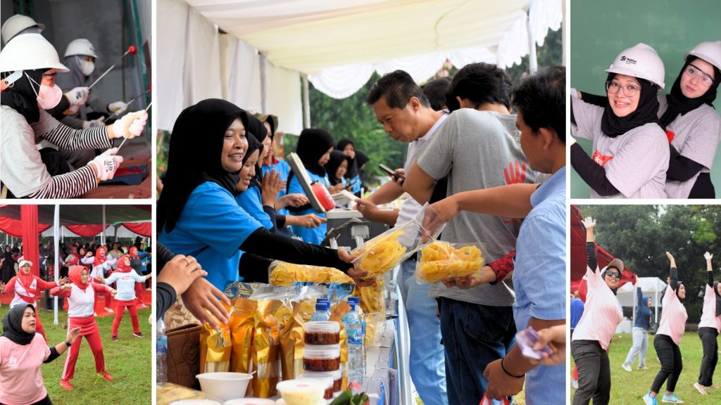 PRUVolunteers painting facilities at the PRUVolunteers & MSMEs Bazaar 2024 in Gunung Putri, Bogor.