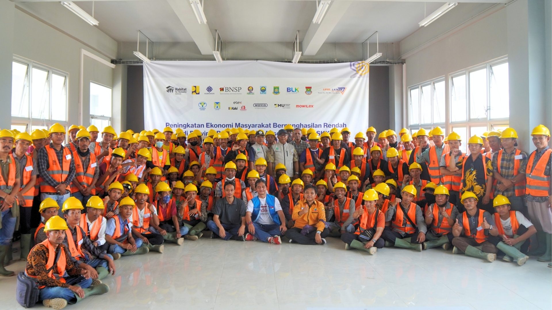 Construction workers receiving SKK and K3 training in Tangerang, Indonesia.