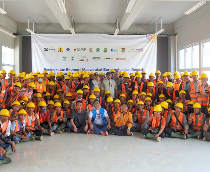 Construction workers receiving SKK and K3 training in Tangerang, Indonesia.